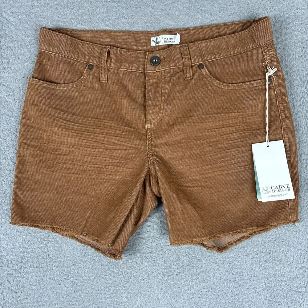 NWT Carve Designs Corduroy Oahu 6” Shorts Saddle Size 02 - Picture 2 of 11